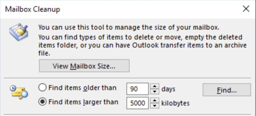 Choose Find items larger than