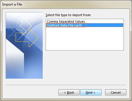 Select Import Outlook Data File