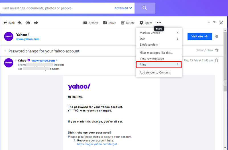 save yahoo email as pdf