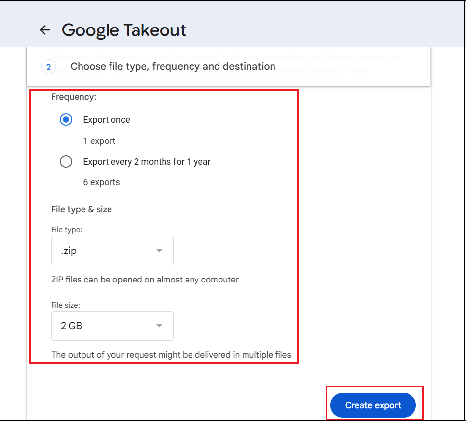 click Create Export