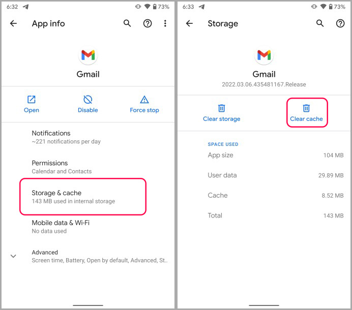 Clear Cache of Gmail