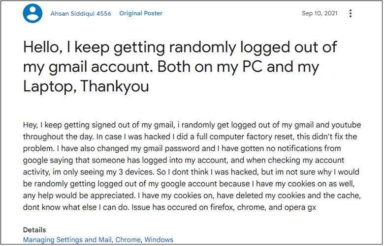 gmail signining out query