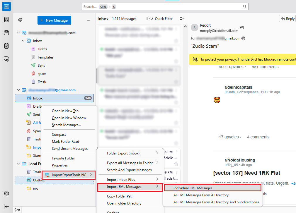 ImportExportToolsNG >>Import EML messages