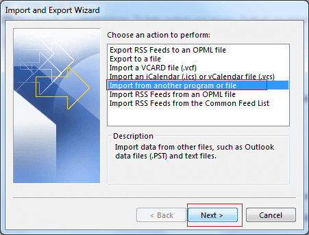 Choose Import from another program or file