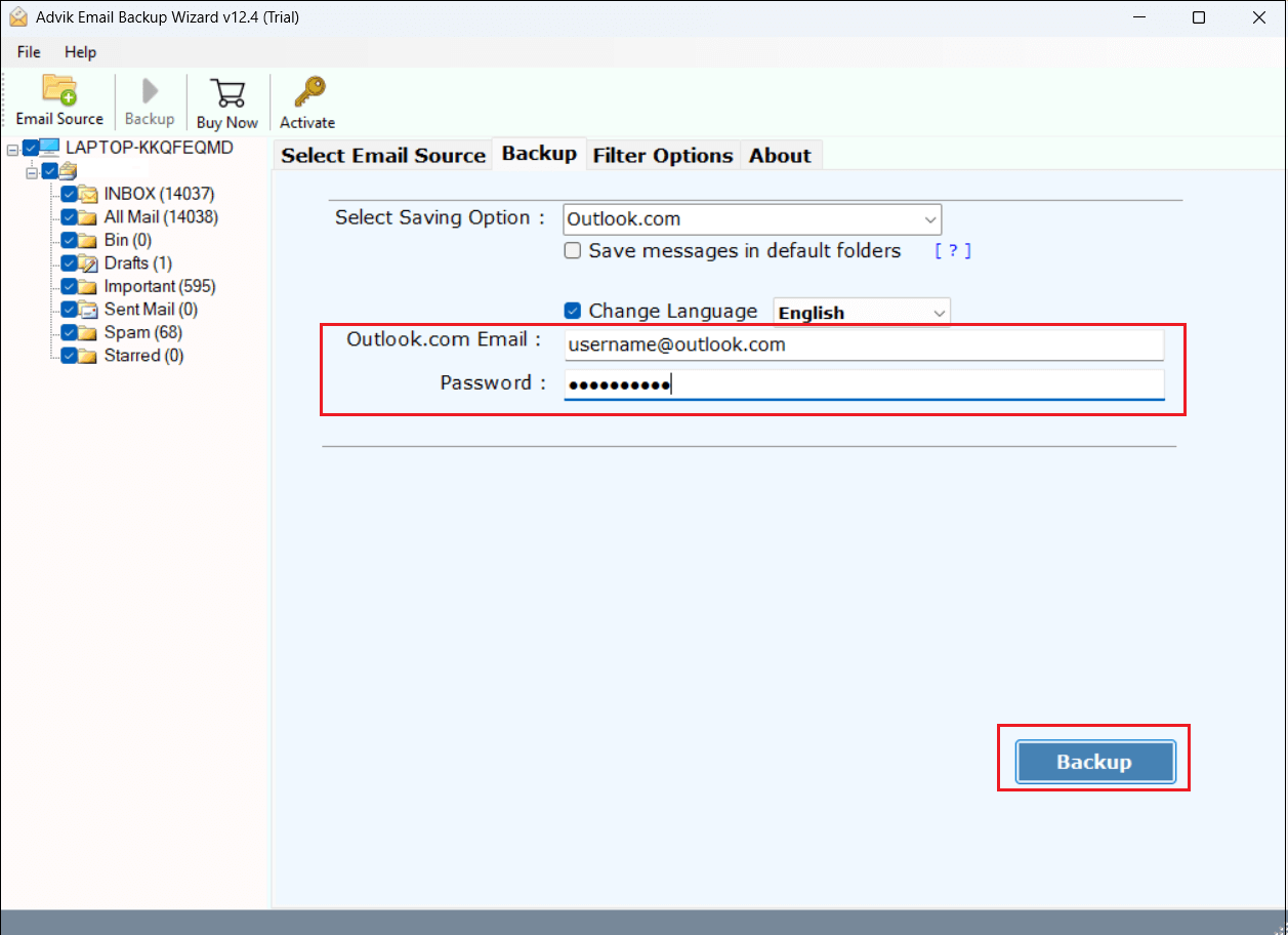 Enter Outlook.com account login credentials