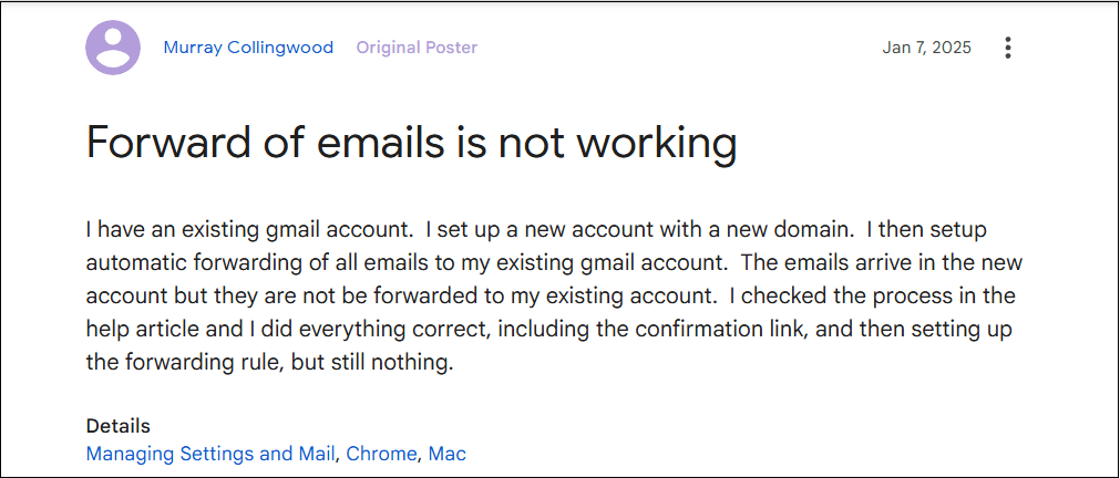 gmail forwarding not working