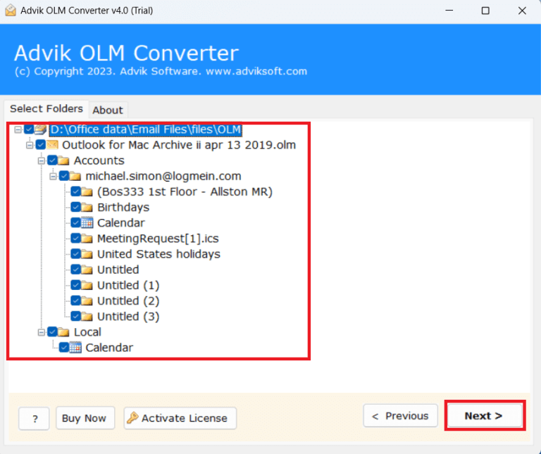 Choose the mailbox folders