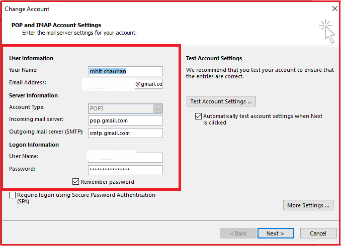 Enter your Gmail account details