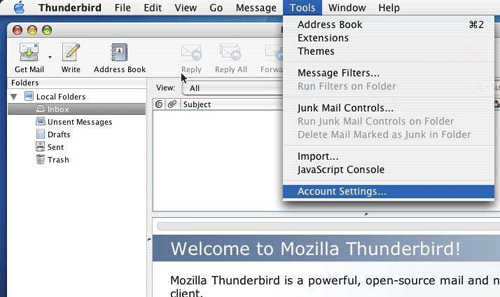 Go to Tools and choose Account Settings.