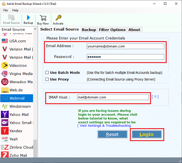 Enter your Webmail account login credentials