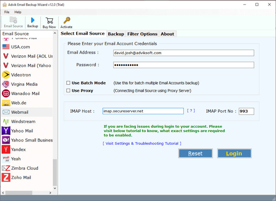Enter your Webmail account credentials