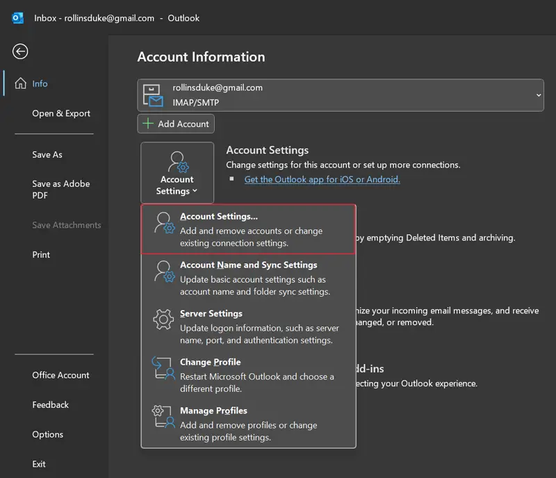 Click on Account Settings