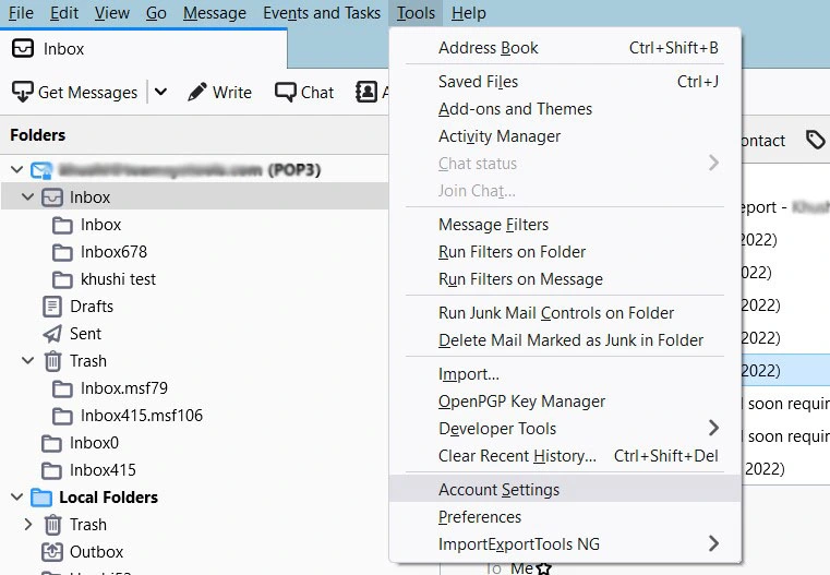 go to Tools >> Account Settings