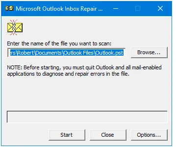 select Outlook data file to repair
