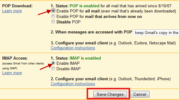 Enable IMAP option