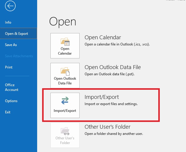 Open & Export >> Import/Export