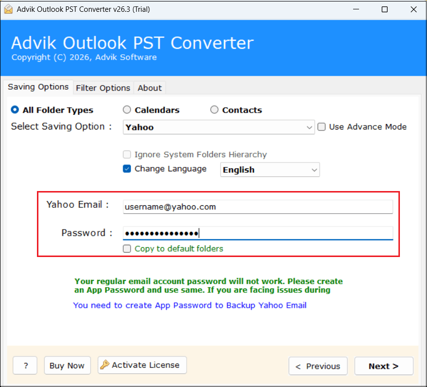 Enter your Yahoo Mail account login credentials