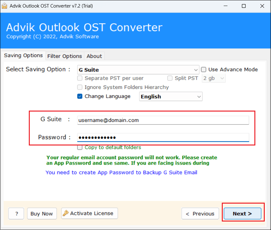 Enter your Google Workspace account login details