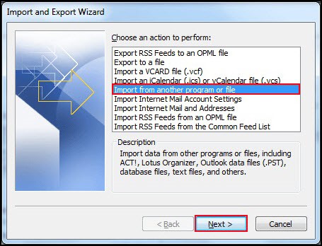 Choose Import from another program or file
