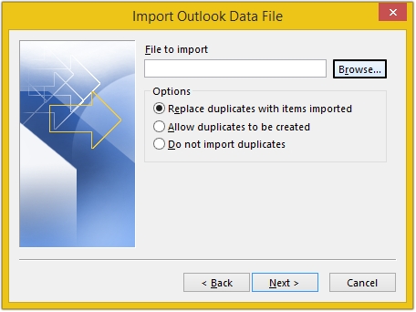 select .pst file that you want to import