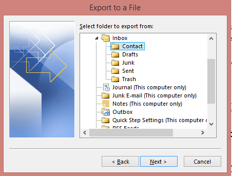 select Outlook contact folder