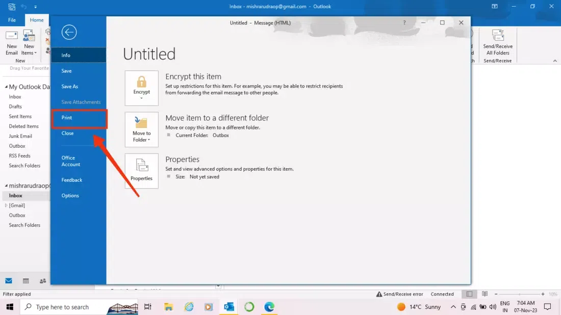 Go to File tab and click on Print
