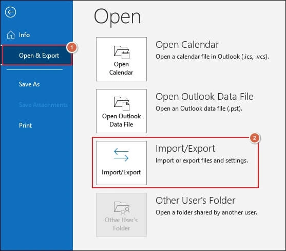 Click File >> Open & Export >> Import/Export