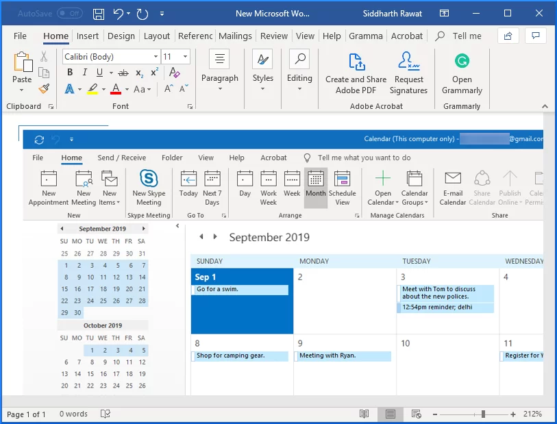 export outlook calendar to word document