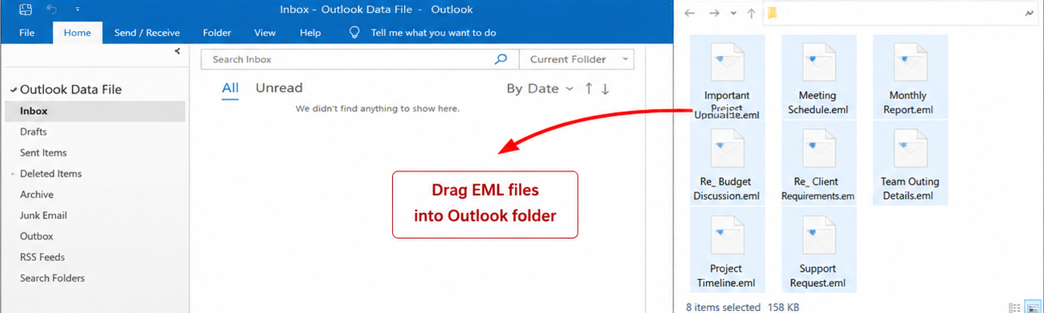 Open Outlook and drag those EML files