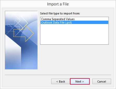 Select Outlook Data File (.pst)