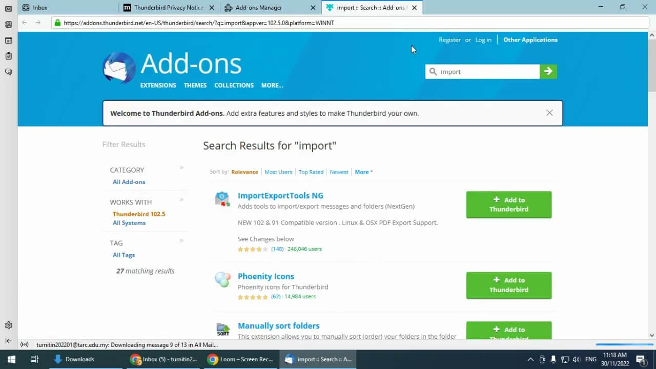 install the ImportExportTools NG add-on in Thunderbird