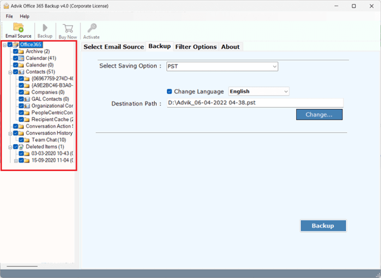 Choose the required mailbox folders
