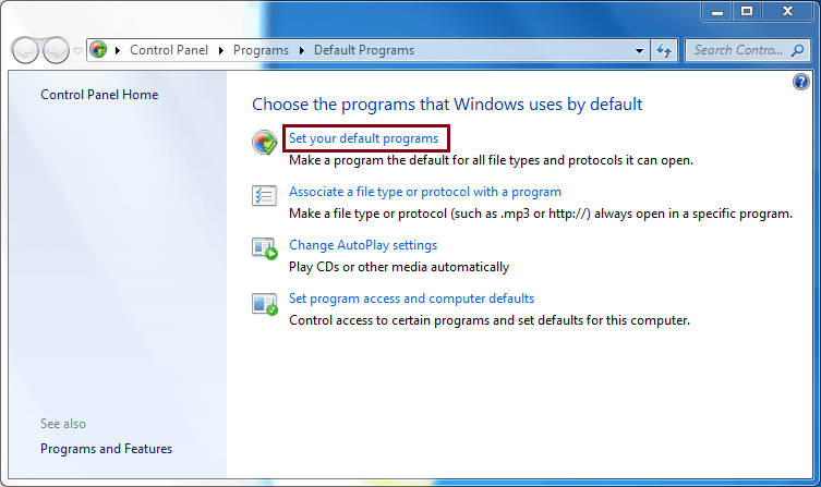 Click Default Programs