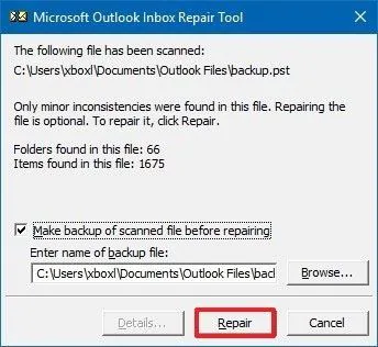 Click on repair