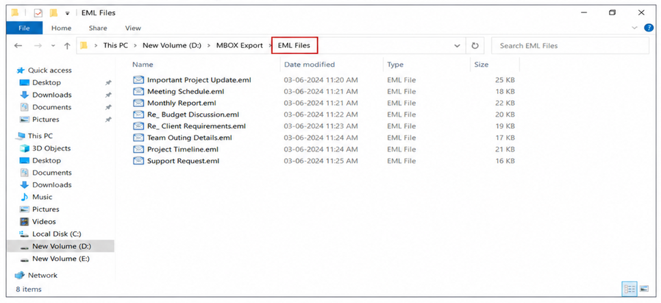 Save the EML files