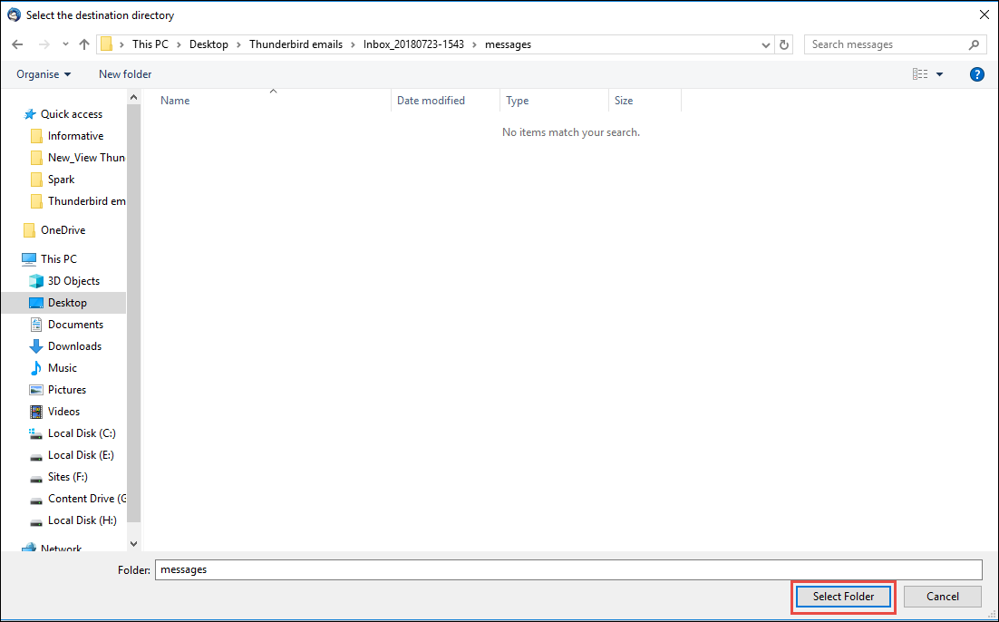 choose location to convert mbox to html