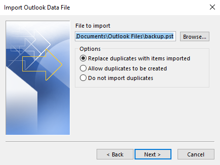 choose your PST file