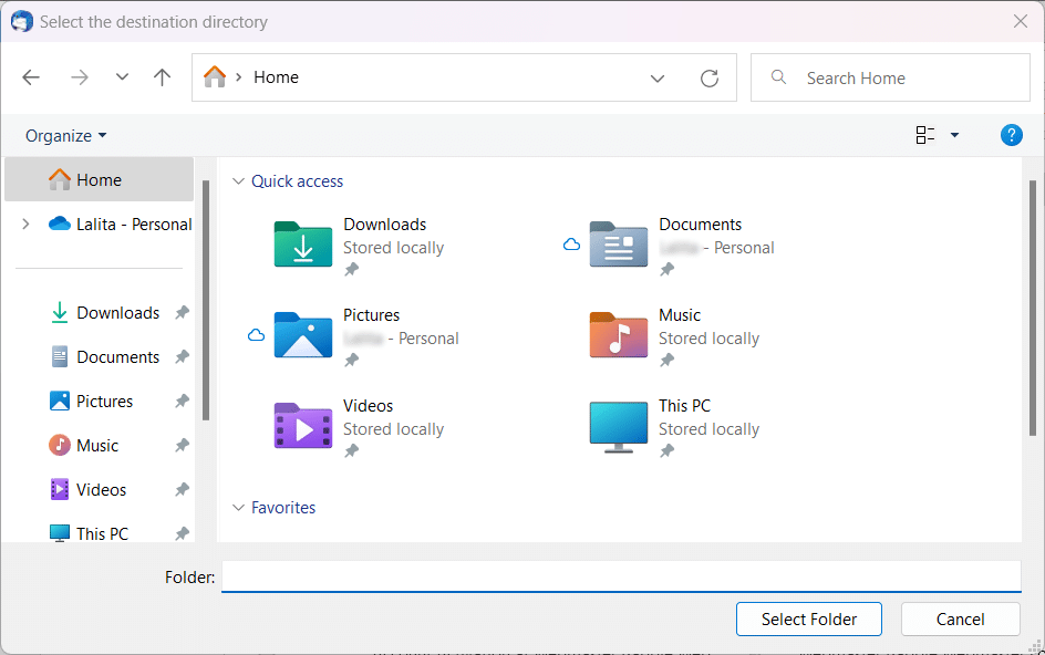 Choose a location to save the file