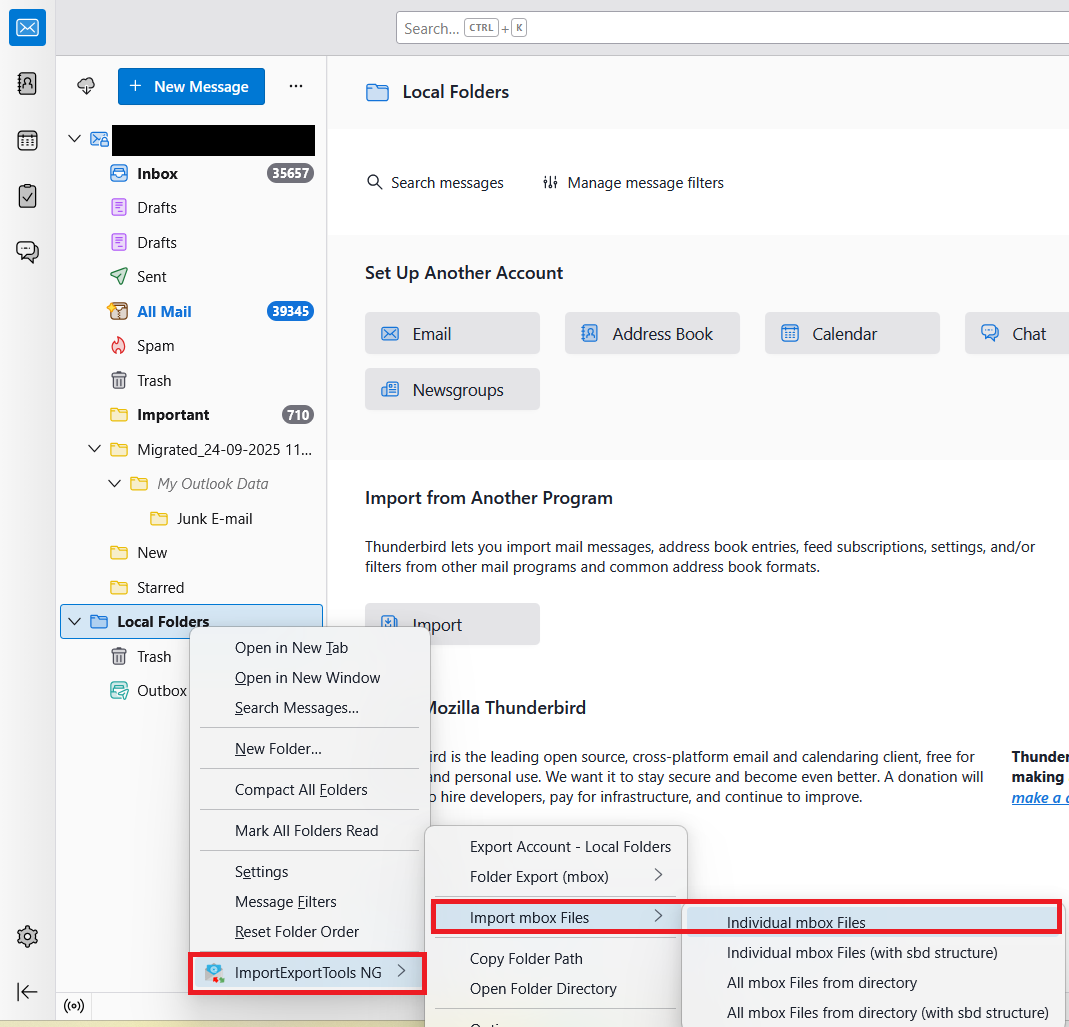 ImportExportTools NG >> Import MBOX Files