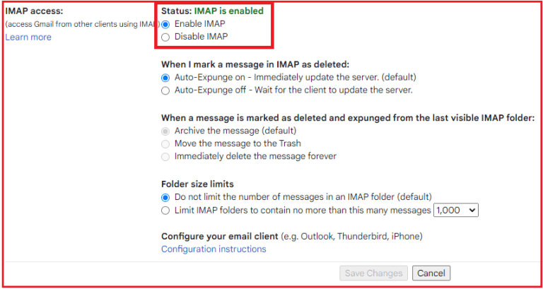 check Enable IMAP
