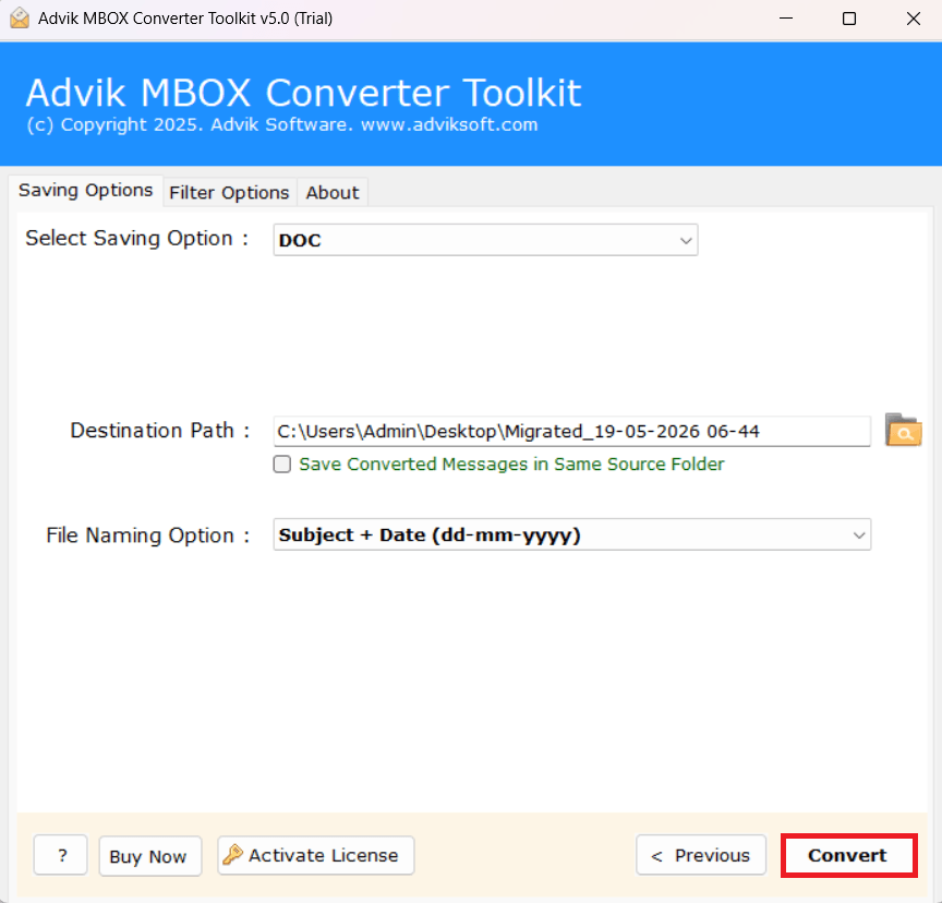 Click on the Convert to extract attachments from mbox file