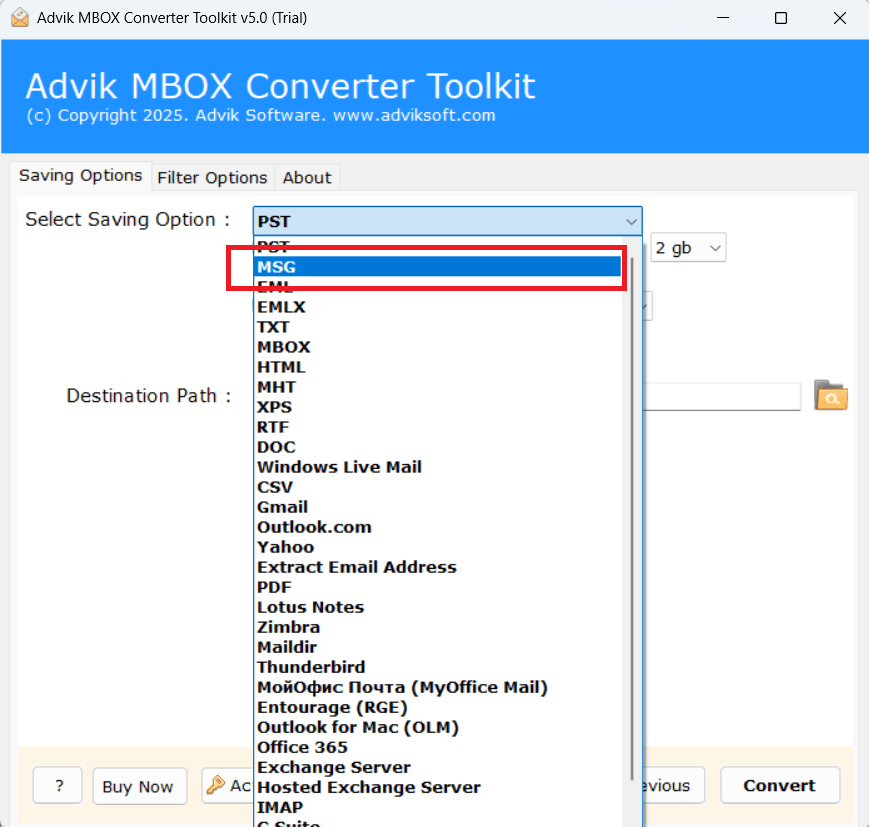 choose MSG as the saving format