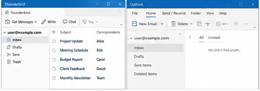 Open Thunderbird and Outlook side by side