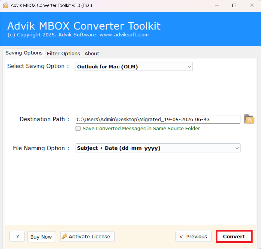 click next to convert mbox to olm