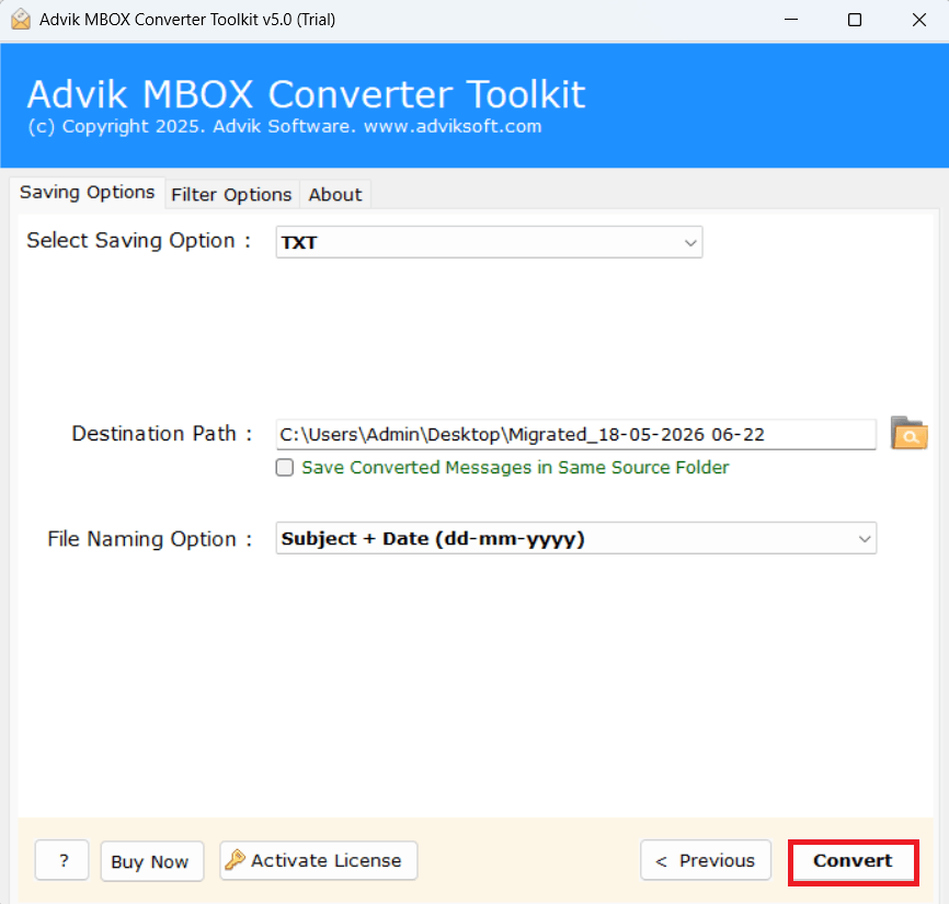 click next to convert mbox to txt