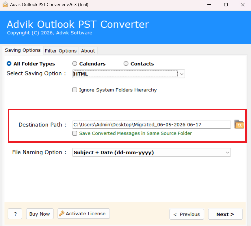 Provide destination path