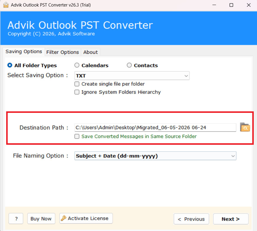 choose the location path to save the resultant file