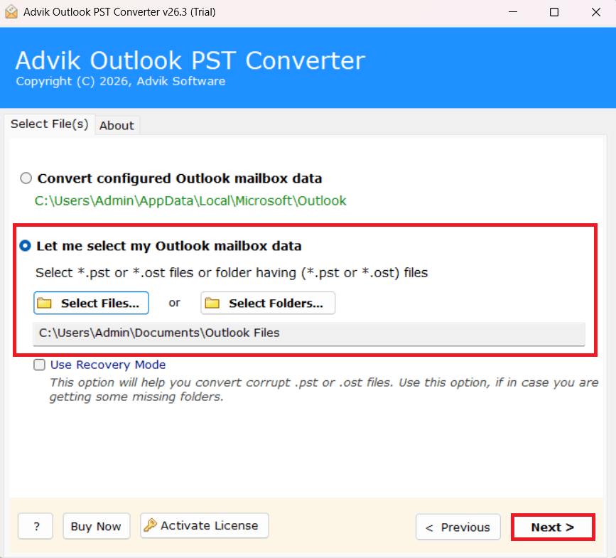 choose any one option from Select Files or Folders