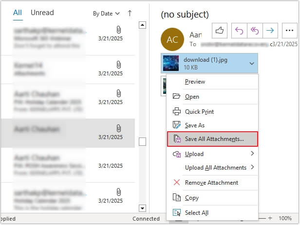 save multiple attachments from multiple emails