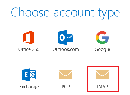 Choose IMAP as an account type